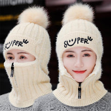 Load image into Gallery viewer, Women Winter Warm Knitted Fur Lined Hats with Zipper Face Warmer Balaclava freeshipping - Tyche Ace