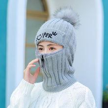 Load image into Gallery viewer, Women Winter Warm Knitted Fur Lined Hats with Zipper Face Warmer Balaclava freeshipping - Tyche Ace