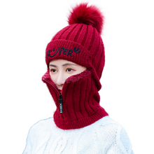 Load image into Gallery viewer, Women Winter Warm Knitted Fur Lined Hats with Zipper Face Warmer Balaclava freeshipping - Tyche Ace