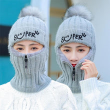 Load image into Gallery viewer, Women Winter Warm Knitted Fur Lined Hats with Zipper Face Warmer Balaclava freeshipping - Tyche Ace
