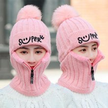 Load image into Gallery viewer, Women Winter Warm Knitted Fur Lined Hats with Zipper Face Warmer Balaclava freeshipping - Tyche Ace