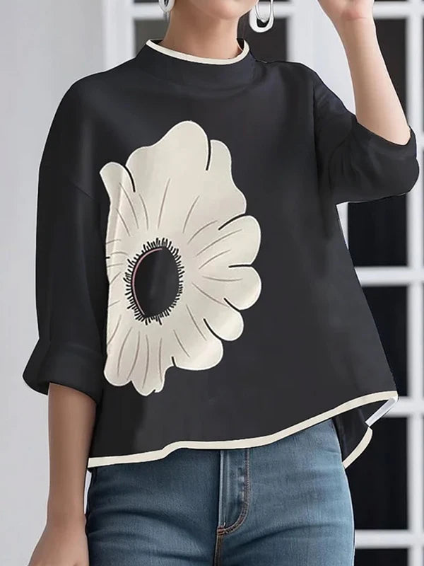 Women Mock Neck  Stunning Flower Printed Summer Top - Tyche Ace