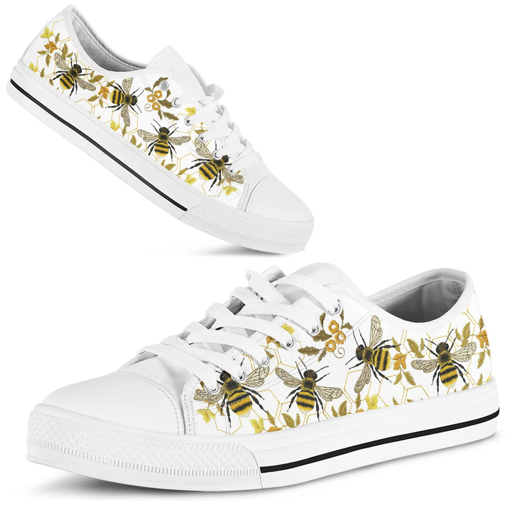 Women Bee Pattern Low Top Casual  Canvas Sneakers - Tyche Ace