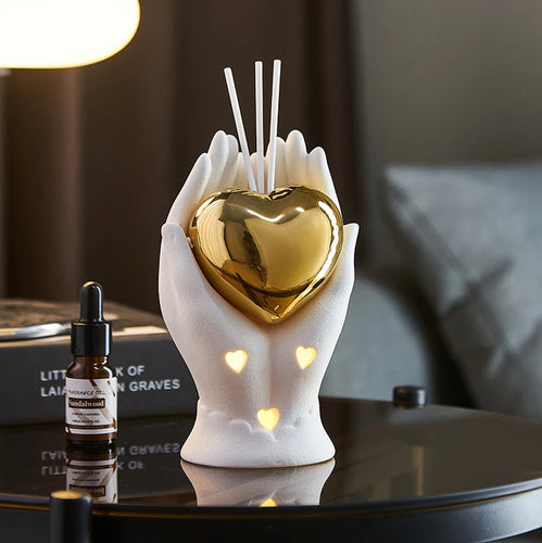 Luxurious Gold heart shaped Statue Romantic Aroma Lamp 