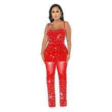 Load image into Gallery viewer, Women Rhinestones Mesh Sheer Legs Jumpsuit - Tyche Ace
