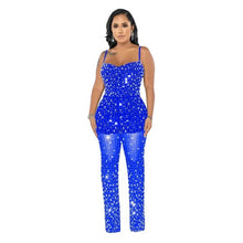 Load image into Gallery viewer, Women Rhinestones Mesh Sheer Legs Jumpsuit - Tyche Ace
