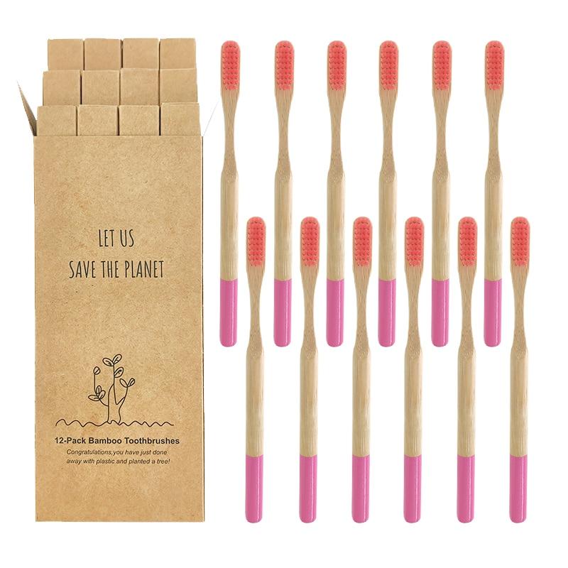 12 Pcs Natural Eco-Friendly Bamboo Handle Medium Bristle Toothbrushes freeshipping - Tyche Ace