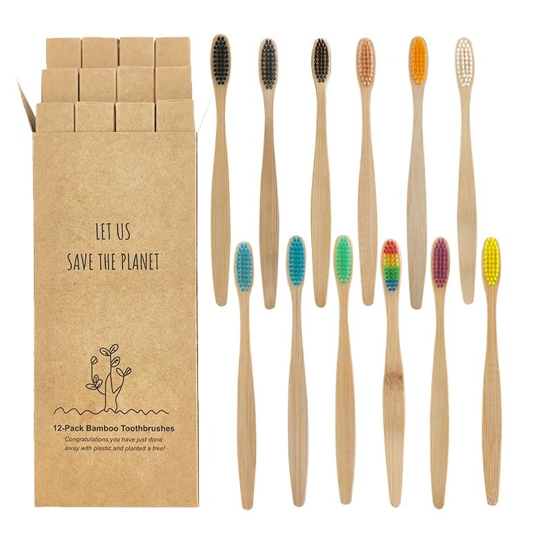 12pcs  Eco-friendly Natural Bamboo Charcoal Soft Bristles Tooth Brush freeshipping - Tyche Ace