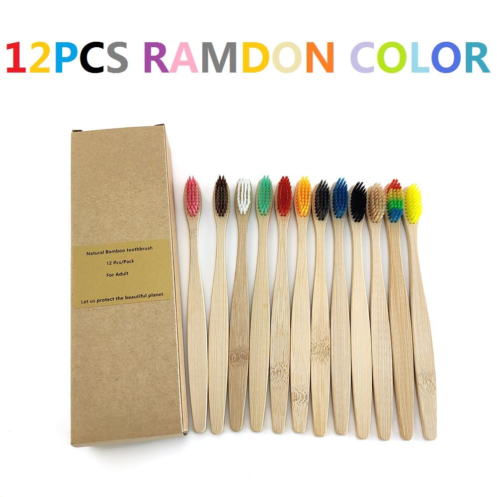12Pcs Pack Rainbow Natural Soft Hair  Bamboo Toothbrushes freeshipping - Tyche Ace