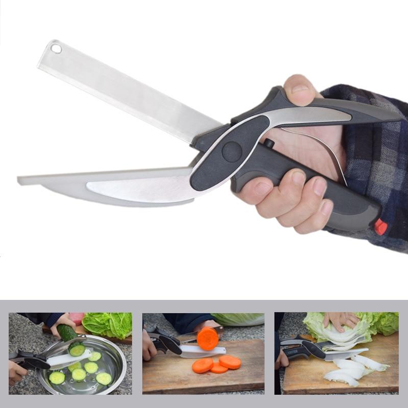 2 in1 Stainless Steel Smart Chef Kitchen Scissors Knife & Board freeshipping - Tyche Ace