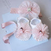 2 Pcs Set Baby Girl Lovely Flower Bowknot Crown Lace Headwrap + Lace Cute Kids Shoes freeshipping - Tyche Ace