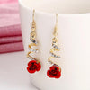 2019 Fashion Jewelry Ethnic Red Rose Drop Earrings Big Rhinestone Earrings Vintage For Women Rose Gold Spiral Dangle Earring freeshipping - Tyche Ace