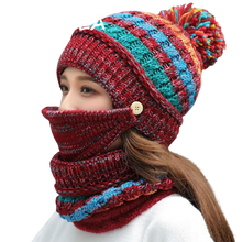 Load image into Gallery viewer, 3Pcs Women Thick Warm Fleece Knitted Hat Scarf  Mask Sets freeshipping - Tyche Ace
