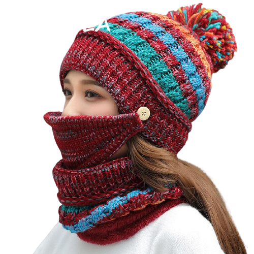 3Pcs Women Thick Warm Fleece Knitted Hat Scarf  Mask Sets freeshipping - Tyche Ace