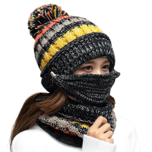 Load image into Gallery viewer, 3Pcs Women Thick Warm Fleece Knitted Hat Scarf  Mask Sets freeshipping - Tyche Ace
