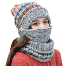 Load image into Gallery viewer, 3Pcs Women Thick Warm Fleece Knitted Hat Scarf  Mask Sets freeshipping - Tyche Ace
