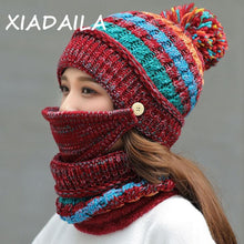 Load image into Gallery viewer, 3Pcs Women Thick Warm Fleece Knitted Hat Scarf  Mask Sets freeshipping - Tyche Ace
