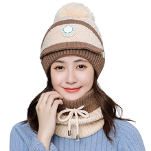 Load image into Gallery viewer, 3Pcs Women Thick Warm Fleece Knitted Hat Scarf  Mask Sets freeshipping - Tyche Ace
