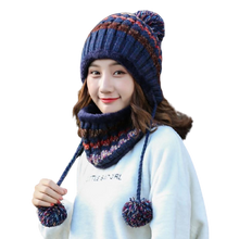 Load image into Gallery viewer, 3Pcs Women Thick Warm Fleece Knitted Hat Scarf  Mask Sets freeshipping - Tyche Ace
