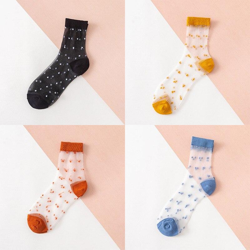 4 Pairs Pack Women Bamboo Transparent Thin Breathable Polka Dot Socks freeshipping - Tyche Ace