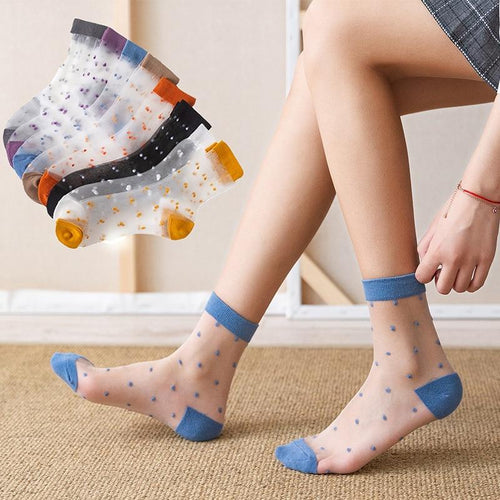 4 Pairs Pack Women Bamboo Transparent Thin Breathable Polka Dot Socks freeshipping - Tyche Ace