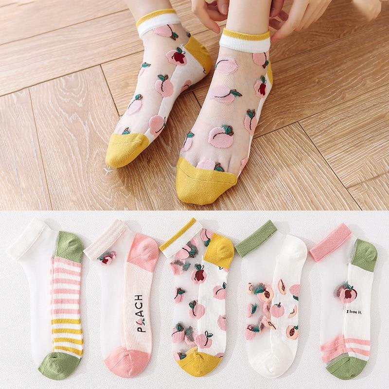 5 Pairs Women Cartoon Fruit Design Silk Socks freeshipping - Tyche Ace