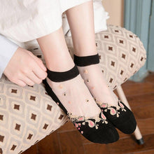Load image into Gallery viewer, 5 Pairs Women Colourful Embroidered Crew Silk Thin Cotton Socks freeshipping - Tyche Ace
