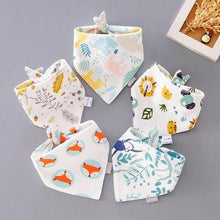 Load image into Gallery viewer, 5 Pieces Baby Cotton Cartoon Print Triangle Double Saliva Towels freeshipping - Tyche Ace
