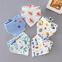 Load image into Gallery viewer, 5 Pieces Baby Cotton Cartoon Print Triangle Double Saliva Towels freeshipping - Tyche Ace
