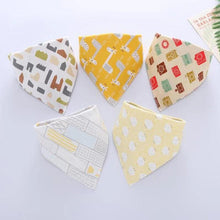 Load image into Gallery viewer, 5 Pieces Baby Cotton Cartoon Print Triangle Double Saliva Towels freeshipping - Tyche Ace
