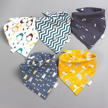 Load image into Gallery viewer, 5 Pieces Baby Cotton Cartoon Print Triangle Double Saliva Towels freeshipping - Tyche Ace
