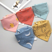 Load image into Gallery viewer, 5 Pieces Baby Cotton Cartoon Print Triangle Double Saliva Towels freeshipping - Tyche Ace
