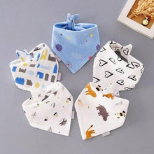 Load image into Gallery viewer, 5 Pieces Baby Cotton Cartoon Print Triangle Double Saliva Towels freeshipping - Tyche Ace
