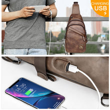 Load image into Gallery viewer, Crazy Horse Leather USB Charging Sling Back Shoulder Travel Crossbody Bags
