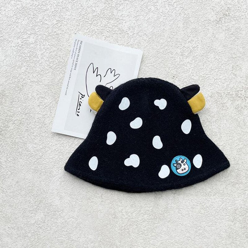 Unisex Cartoon Cow Design Winter Knitted Warm Soft Beanies For Kids