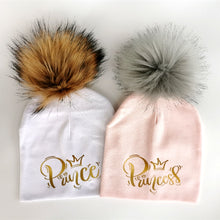 Load image into Gallery viewer, Golden Princess Prince Letter Design Pompom Cute Beanie Hats Kids
