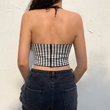 Load image into Gallery viewer, Black Vintage Plaid Design Backless Halter Crop Tank Top - Tyche Ace
