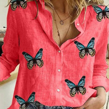 Load image into Gallery viewer, Long Sleeve Butterflies Print Single-breasted Office Shirt Blouse freeshipping - Tyche Ace
