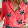 Long Sleeve Butterflies Print Single-breasted Office Shirt Blouse freeshipping - Tyche Ace