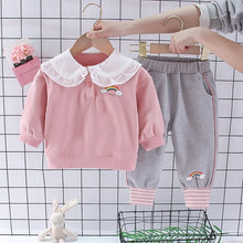 Load image into Gallery viewer, Plaid Letter Print Letter Print Design Baby Girl Sweater Two Piece Suit
