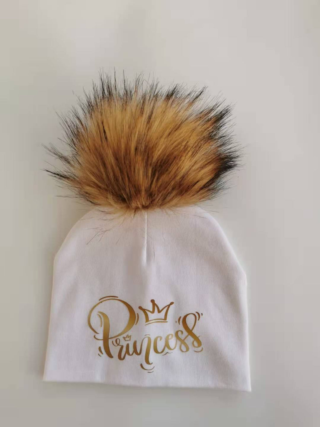 Golden Princess Prince Letter Design Pompom Cute Beanie Hats Kids