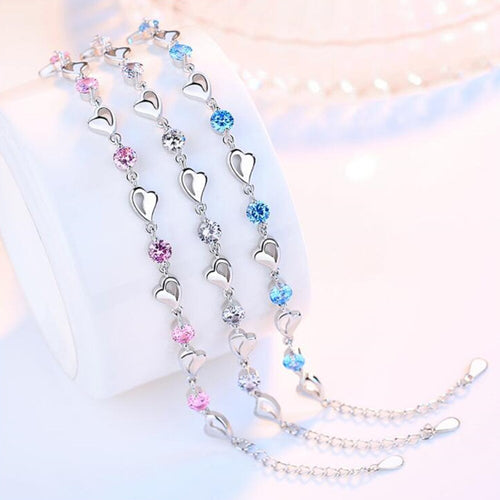 Sterling Silver Retro Coloured Heart Shaped Cubic Zirconia Bracelet freeshipping - Tyche Ace