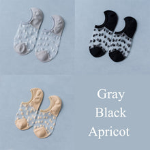 Load image into Gallery viewer, 3 Pairs Transparent Lace Flower Design Elastic Invisible Boat Best Socks For Women freeshipping - Tyche Ace
