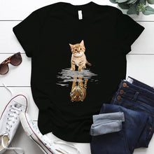 Load image into Gallery viewer, Cat &amp; Tiger Print Graphic T Shirt freeshipping - Tyche Ace
