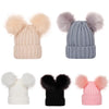 Double Hairball Solid Pompom Beanie Hat
