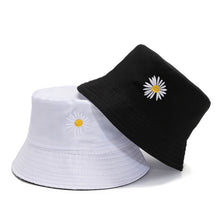 Load image into Gallery viewer, Unisex Bucket Hat Double-Side Harajuku Outdoor Fishing Cap Women Men Cotton Sunscreen Hats Daisy Embroidery Fisherman Caps
