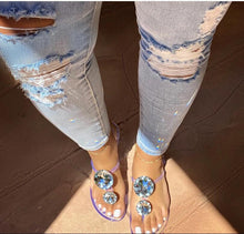 Load image into Gallery viewer, Women Big Rhinestone Design Transparent Flat Sandals
