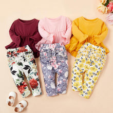 Load image into Gallery viewer, Girls Solid Top &amp; Flower Print Design Pants
