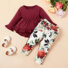 Load image into Gallery viewer, Girls Solid Top &amp; Flower Print Design Pants

