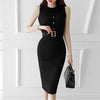 Elegant Simple Stretch Knitted Sleeveless Dress With Slit On Back